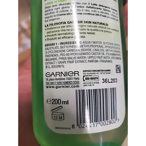 Foto dell’avviso ufficiale: Garnier Fresh Toner per il viso — rischio: Rischio chimico