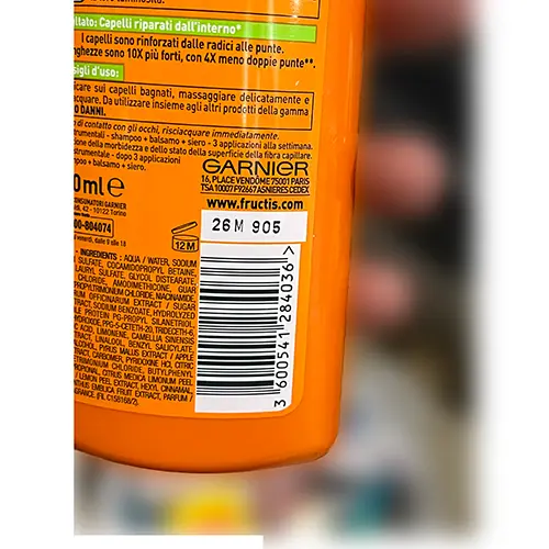 Photo de l’avis officiel: Garnier Garnier Fructis shampoo fortificante Shampooing — risque: Risque chimique