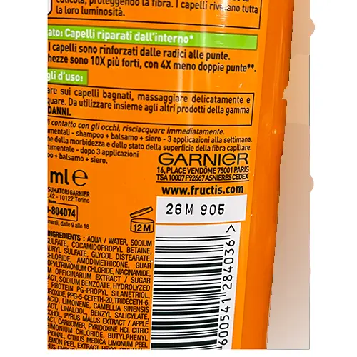 Photo de l’avis officiel: Garnier Garnier Fructis shampoo fortificante Shampooing — risque: Risque chimique
