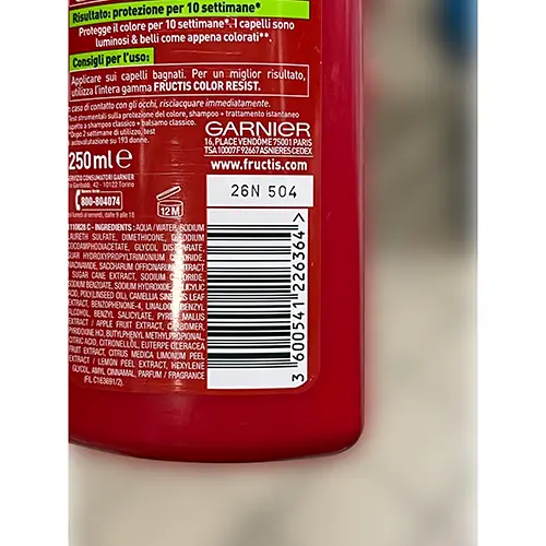 Foto dell’avviso ufficiale: Garnier FRUCTIS SHAMPOO FORTIFICANTE COLOR RESIST — rischio: Rischio chimico