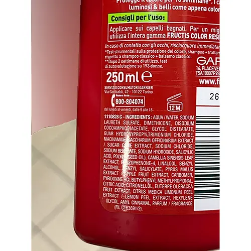 Foto dell’avviso ufficiale: Garnier FRUCTIS SHAMPOO FORTIFICANTE COLOR RESIST — rischio: Rischio chimico
