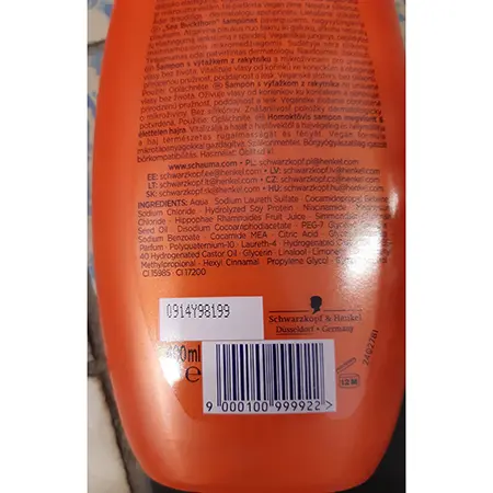 Photo de l’avis officiel: schauma SEA BUCKTHORN SHAMPOO Shampooing — risque: Risque chimique