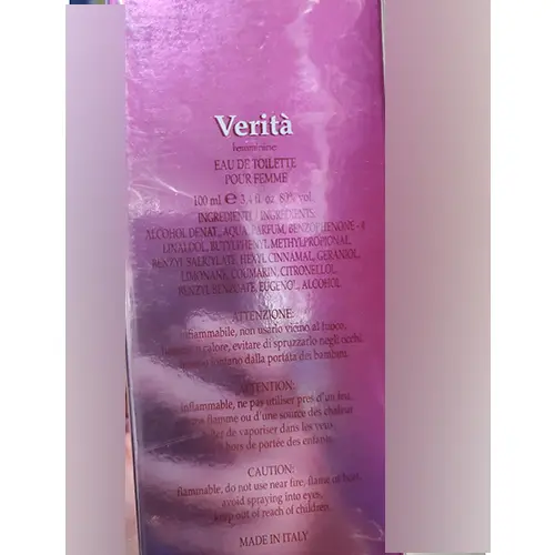 Photo de l’avis officiel: Comin parfum Verità Eau de toilette — risque: Risque chimique