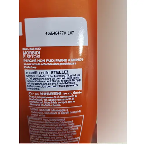 Photo de l’avis officiel: Herbal essences Morbidi e setosi Après-shampooing — risque: Risque chimique