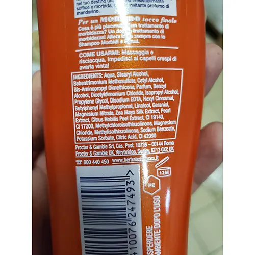 Photo de l’avis officiel: Herbal essences Morbidi e setosi Après-shampooing — risque: Risque chimique