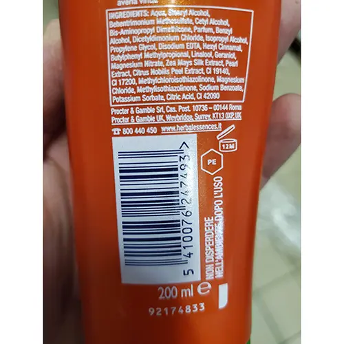 Photo de l’avis officiel: Herbal essences Morbidi e setosi Après-shampooing — risque: Risque chimique