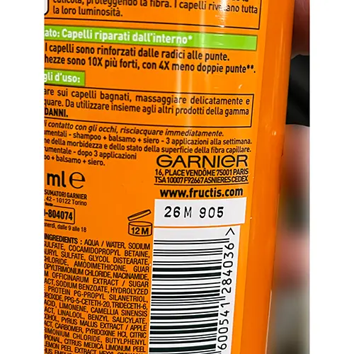 Photo de l’avis officiel: Garnier Shampoo fortificante addio danni  - Fructis Shampooing — risque: Risque chimique