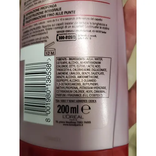 Photo de l’avis officiel: Elvive by L'OREAL PARIS Elvive Total Repair Après-shampooing — risque: Risque chimique