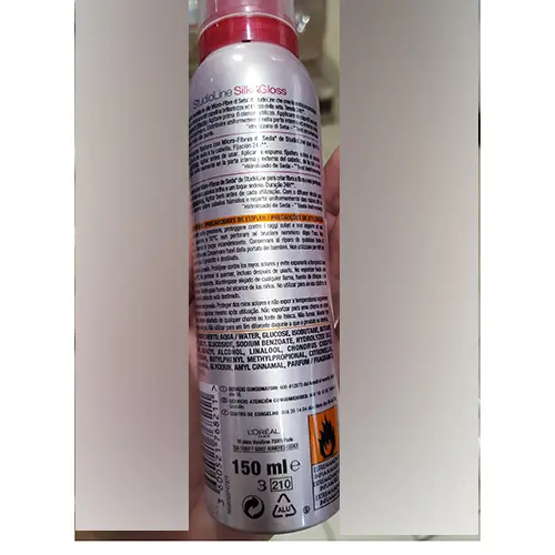 Photo de l’avis officiel: L'OREAL PARIS STUDIOLINE SILK &amp; GLOSS FIXING MOUSSE Mousse de cheveux — risque: Risque chimique