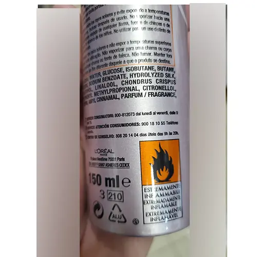 Photo de l’avis officiel: L'OREAL PARIS STUDIOLINE SILK &amp; GLOSS FIXING MOUSSE Mousse de cheveux — risque: Risque chimique