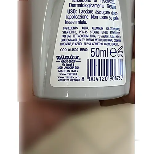Photo de l’avis officiel: Mil Mil Deodorante Sport Man 3 in 1 Déodorant — risque: Risque chimique