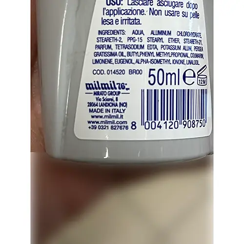 Photo de l’avis officiel: Mil Mil Deodorante Sport Man 3 in 1 Déodorant — risque: Risque chimique