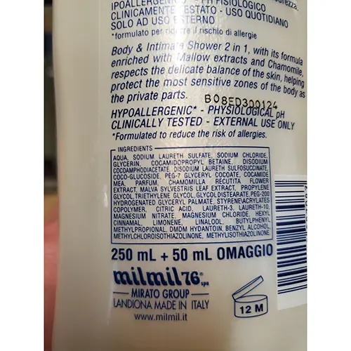 Photo de l’avis officiel: Mil Mil Doccia Corpo &amp; Intimo Mousse de douche — risque: Risque chimique