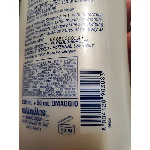 Photo de l’avis officiel: Mil Mil Doccia Corpo &amp; Intimo Mousse de douche — risque: Risque chimique