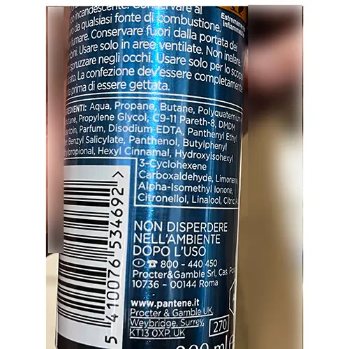 Photo de l’avis officiel: PANTENE Pantene Prov Mousse de cheveux — risque: Risque chimique