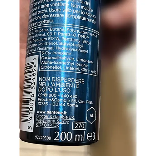 Photo de l’avis officiel: PANTENE Pantene Prov Mousse de cheveux — risque: Risque chimique