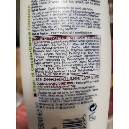 Photo de l’avis officiel: PANTENE Nature fusion lisci vitality Shampooing — risque: Risque chimique