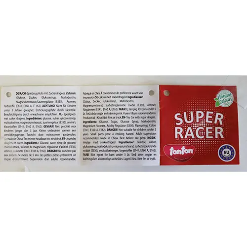 Foto do aviso oficial: SUPER RACER Carro de brinquedo com doces — risco: Engasgamento