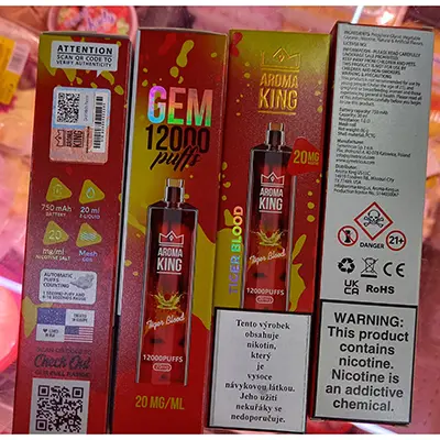 Photo de l’avis officiel: Aroma King GEM 12000 PUFFS, 20 mg/ml, 20 ml e-liquid Cigarette électronique jetable — risque: Risque chimique