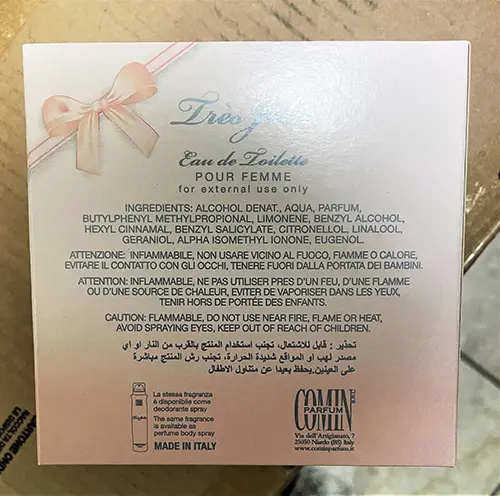 Photo de l’avis officiel: Tres Jolie Tres Jolie per donna Parfum — risque: Risque chimique