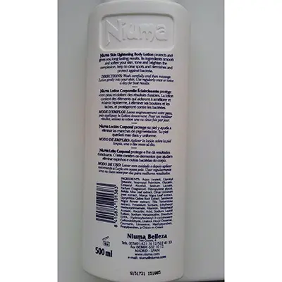 Photo de l’avis officiel: Niuma Skin lightening lotion Lotion pour la peau — risque: Risque chimique