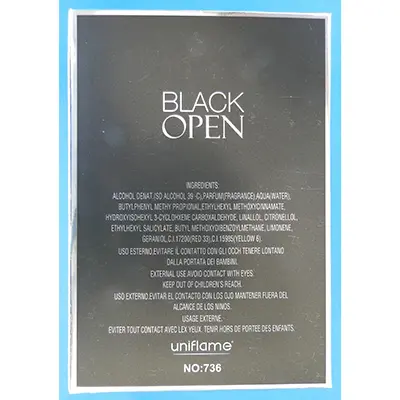 Photo de l’avis officiel: Uniflame BLACK OPEN Parfum — risque: Risque chimique