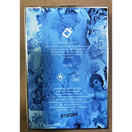 Photo de l’avis officiel: OMERTA ® &amp; CLOUDS OF LOVE Clouds of Love Parfum — risque: Risque chimique (A12/01625/24)