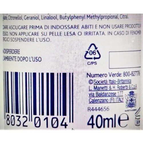 Photo from the official notice: Neutro Roberts Invisibile - 0% sali di alluminio anti macchie deodorant — chemical risk