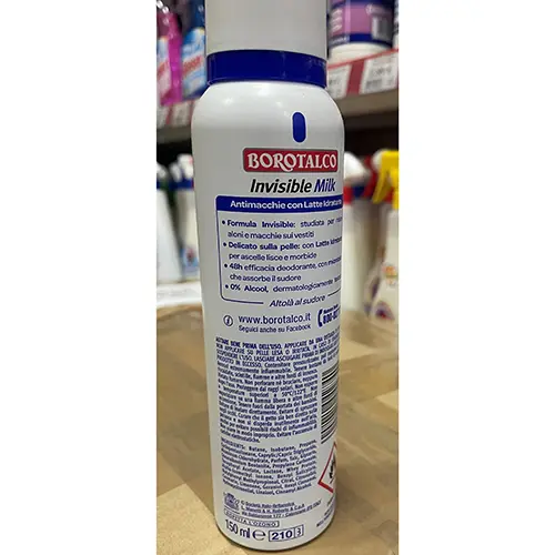 Foto dell’avviso ufficiale: BOROTALCO Invisible Milk Antimacchie con Latte Idratante Spruzzo di deodorante — rischio: Rischio chimico