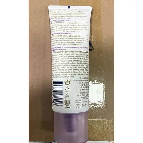 Photo de l’avis officiel: Dove Derma Spa Youthful vitality Crème pour les mains — risque: Risque chimique