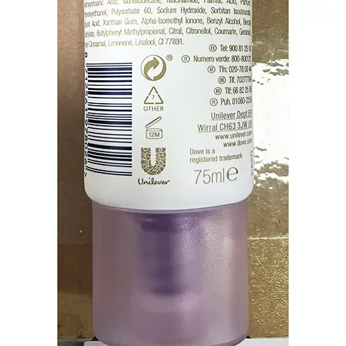 Photo de l’avis officiel: Dove Derma Spa Youthful vitality Crème pour les mains — risque: Risque chimique
