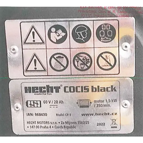 Foto do aviso oficial: HECHT MOTORS HECHT COCIS BLACK Scooter elétrico — risco: Choque elétrico & Ferimentos