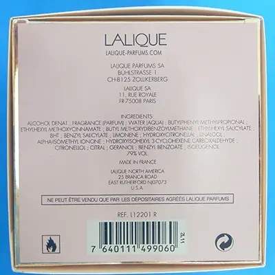 Photo de l’avis officiel: LALIQUE L’AMOUR Parfum — risque: Risque chimique