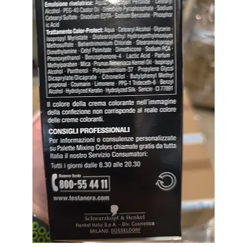 Zdjęcie z oficjalnego zgłoszenia: TESTANERA Palette professional mixing colors 4 - 86 Mix castano agata Farba do włosów — ryzyko: Chemiczne
