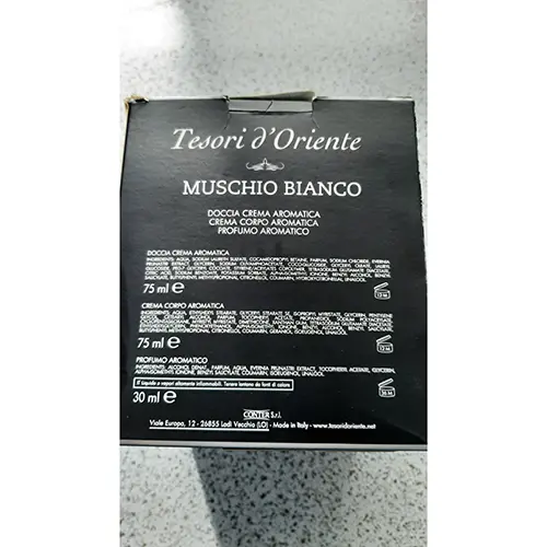 Foto aus der offiziellen Meldung: Tesori d'Oriente Muschio bianco Kosmetikprodukte Set — Risiko: Chemikalie