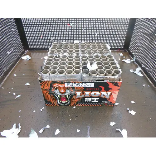 Photo from the official notice: China Red Lion fireworks — burns & damage to hearing risk