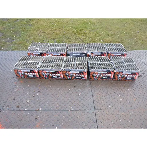Photo from the official notice: China Red Lion fireworks — burns & damage to hearing risk
