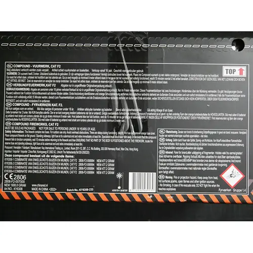 Photo from the official notice: China Red Lion fireworks — burns & damage to hearing risk