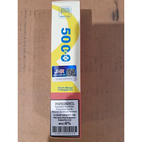 Photo from the official notice: JNR Crystal Pro Max Genuine 5000+ puffs disposable electronic cigarette — chemical risk