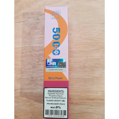 Photo from the official notice: JNR Crystal Pro Max Genuine 5000+ puffs disposable electronic cigarette — chemical risk