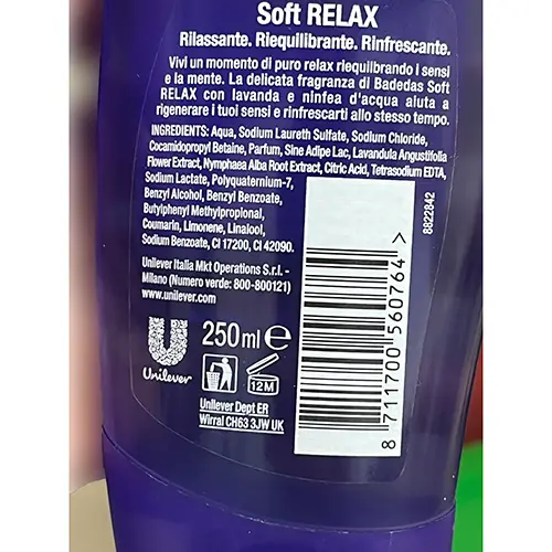 Photo de l’avis officiel: Badedas Soft relax Mousse de douche — risque: Risque chimique