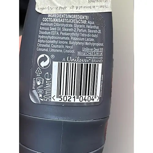 Photo de l’avis officiel: Dove Men + care Déodorant — risque: Risque chimique (A12/01722/24)