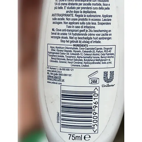 Photo de l’avis officiel: Dove Original Déodorant — risque: Risque chimique