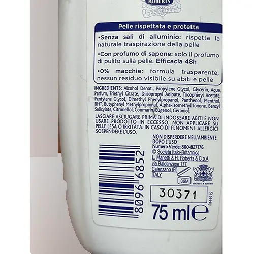 Foto aus der offiziellen Meldung: Neutro Roberts Delicato extra protezione Deodorant-Spray — Risiko: Chemikalie