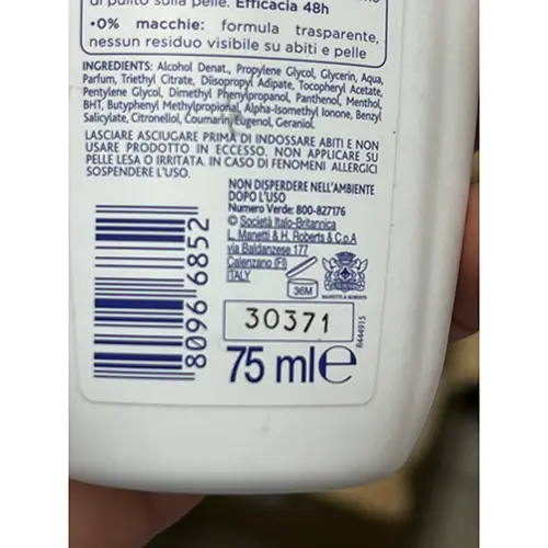 Foto aus der offiziellen Meldung: Neutro Roberts Delicato extra protezione Deodorant-Spray — Risiko: Chemikalie