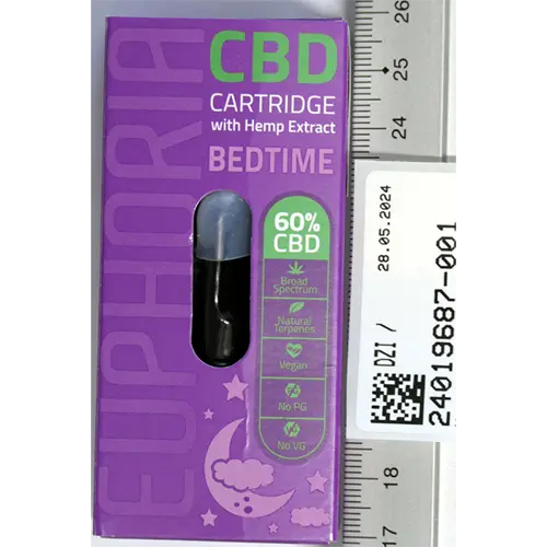 Foto del aviso oficial: EUPHORIA CBD CARTRIDGE with Hemp Extract BEDTIME Cigarrillo electrónico — riesgo: Otros riesgos para la salud