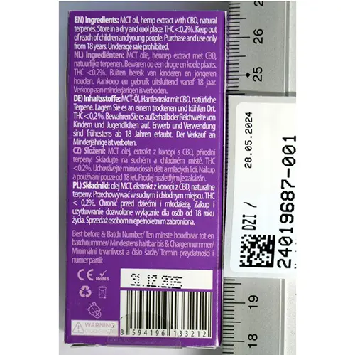 Foto del aviso oficial: EUPHORIA CBD CARTRIDGE with Hemp Extract BEDTIME Cigarrillo electrónico — riesgo: Otros riesgos para la salud