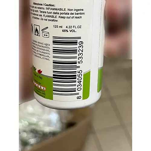 Foto uit de officiële melding: Suarez Parfums &amp; Cosmetics Sweet Care deoparfum no gas Deodorant — risico: Chemische risico's