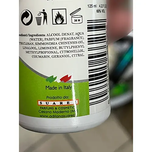 Foto uit de officiële melding: Suarez Parfums &amp; Cosmetics Sweet Care deoparfum no gas Deodorant — risico: Chemische risico's