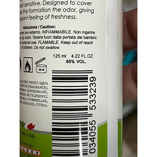 Foto uit de officiële melding: Suarez Parfums &amp; Cosmetics Sweet Care deoparfum no gas Deodorant — risico: Chemische risico's